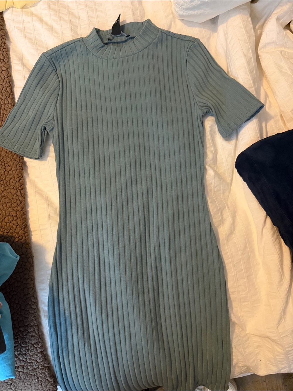 Forever 21 Ribbed Mock Neck Dress in Dusty Teal